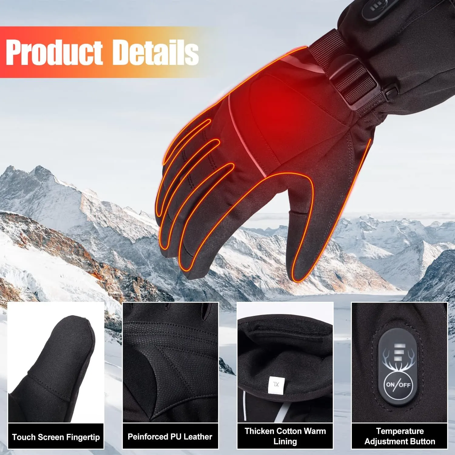SNOW DEER Heated Gloves for Men Women, Electric Glove Rechargeable Battery Heated Hand for Motorcycle Biking Hunting Arthritis Skiing Working
