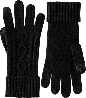 Soft Touchscreen 100% Cashmere Gloves for Women Warm Knit Gloves with Long Ribbed Cuff