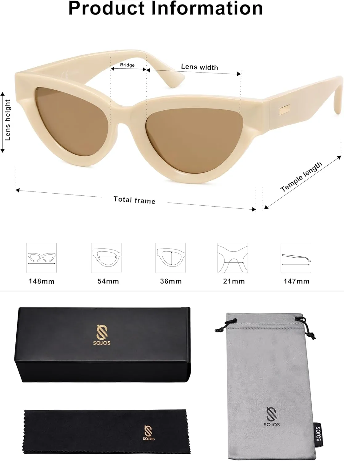 SOJOS Retro Polarized Cat Eye Sunglasses Womens Vintage Shades Trendy Stylish Sunnies SJ2331A
