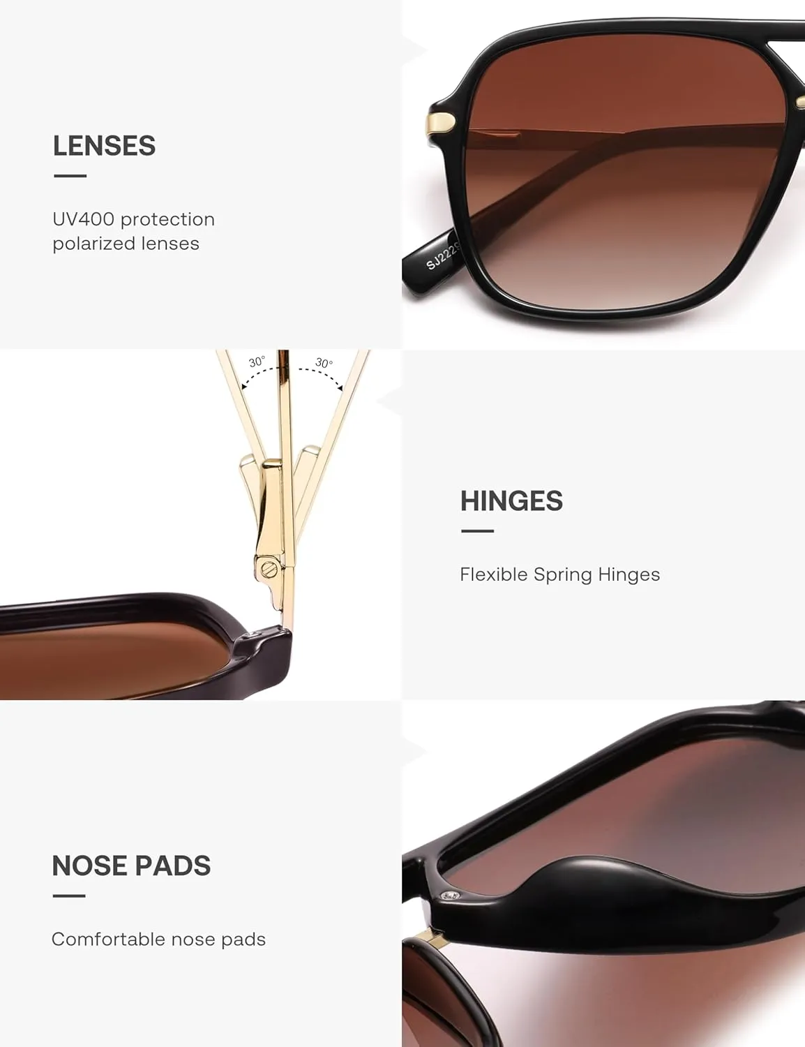 SOJOS Sunglasses for Women & Men, Square, Retro, Polarized Lens, Trendy Aviator, 90s Shades