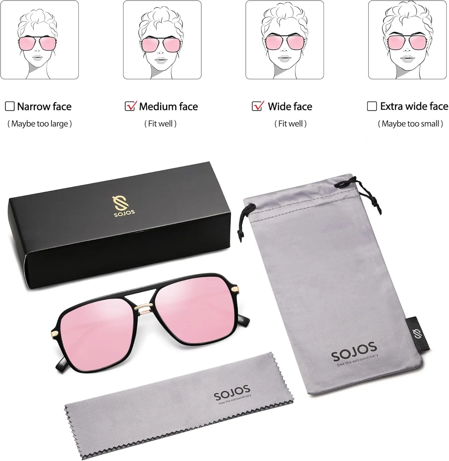 SOJOS Sunglasses for Women & Men, Square, Retro, Polarized Lens, Trendy Aviator, 90s Shades