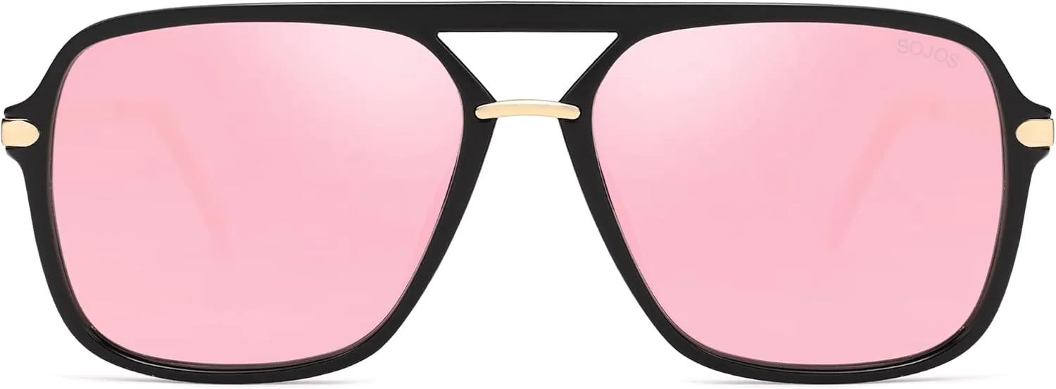 SOJOS Sunglasses for Women & Men, Square, Retro, Polarized Lens, Trendy Aviator, 90s Shades