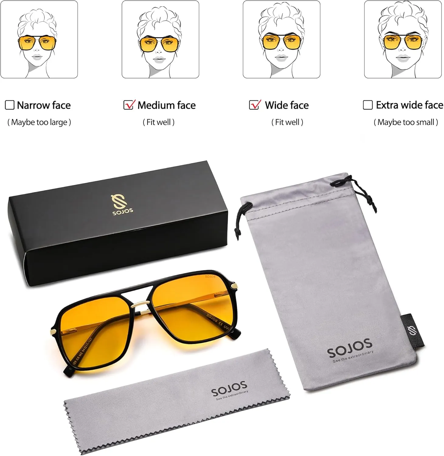 SOJOS Sunglasses for Women & Men, Square, Retro, Polarized Lens, Trendy Aviator, 90s Shades