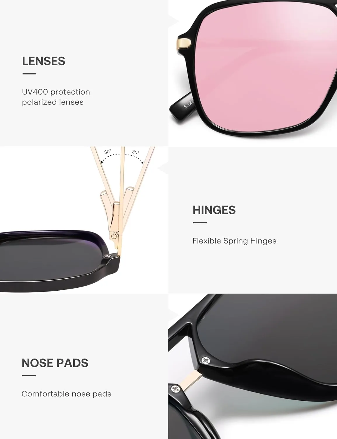 SOJOS Sunglasses for Women & Men, Square, Retro, Polarized Lens, Trendy Aviator, 90s Shades