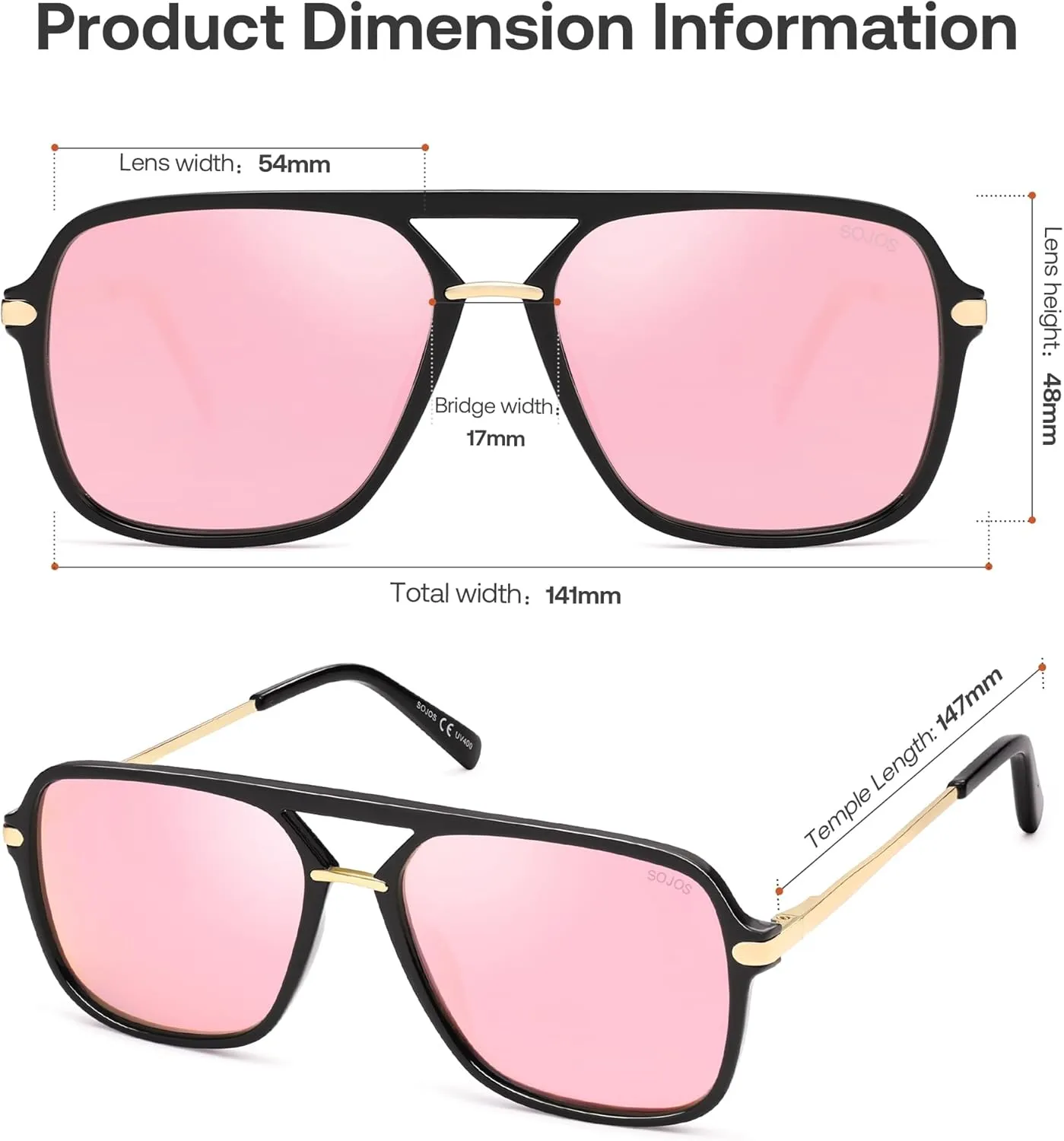 SOJOS Sunglasses for Women & Men, Square, Retro, Polarized Lens, Trendy Aviator, 90s Shades
