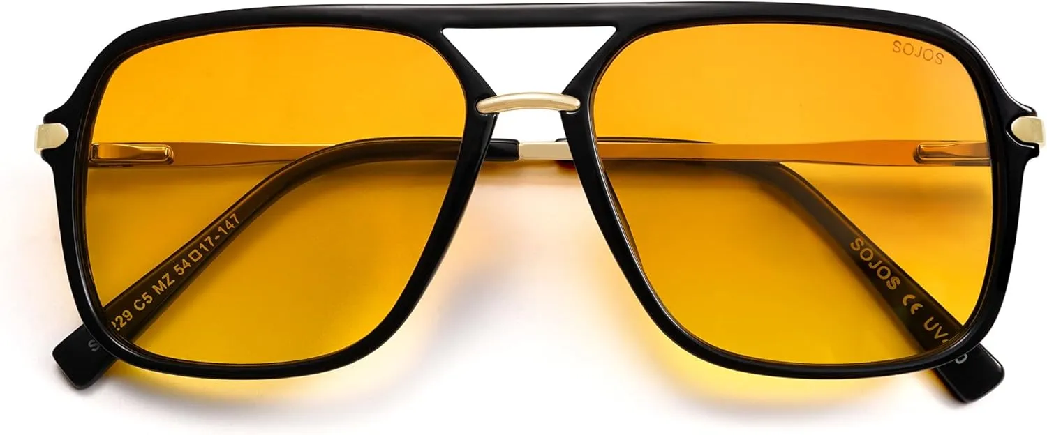 SOJOS Sunglasses for Women & Men, Square, Retro, Polarized Lens, Trendy Aviator, 90s Shades