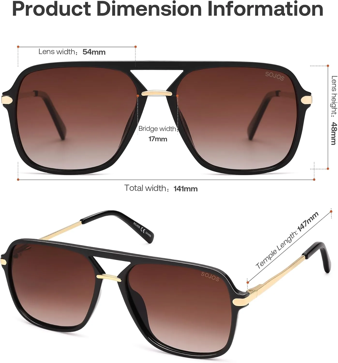 SOJOS Sunglasses for Women & Men, Square, Retro, Polarized Lens, Trendy Aviator, 90s Shades