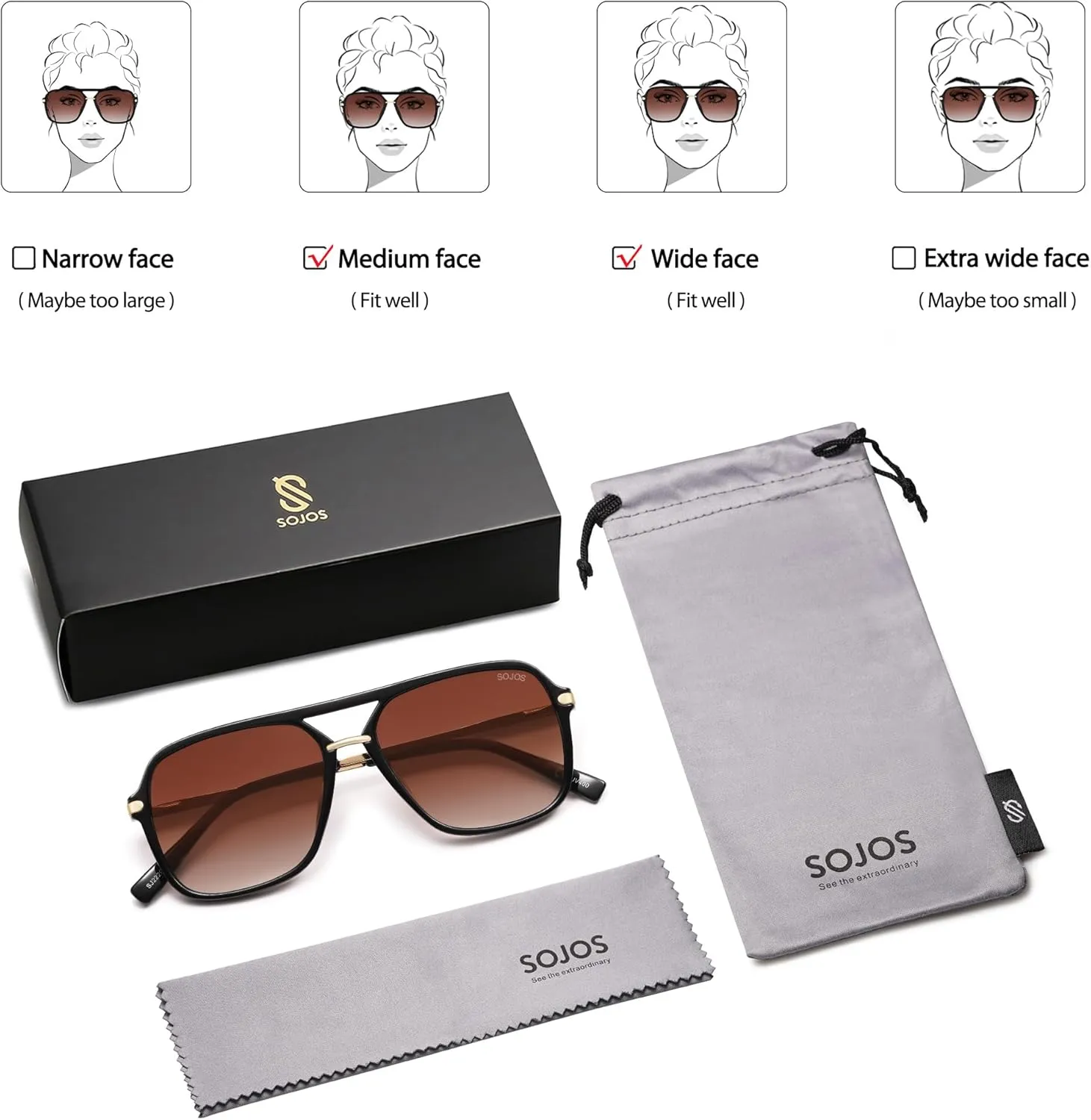 SOJOS Sunglasses for Women & Men, Square, Retro, Polarized Lens, Trendy Aviator, 90s Shades
