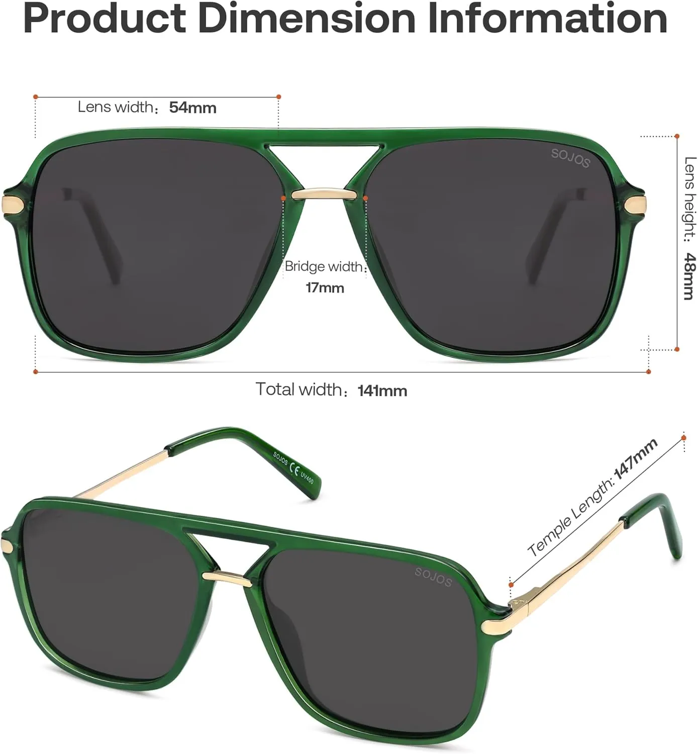 SOJOS Sunglasses for Women & Men, Square, Retro, Polarized Lens, Trendy Aviator, 90s Shades