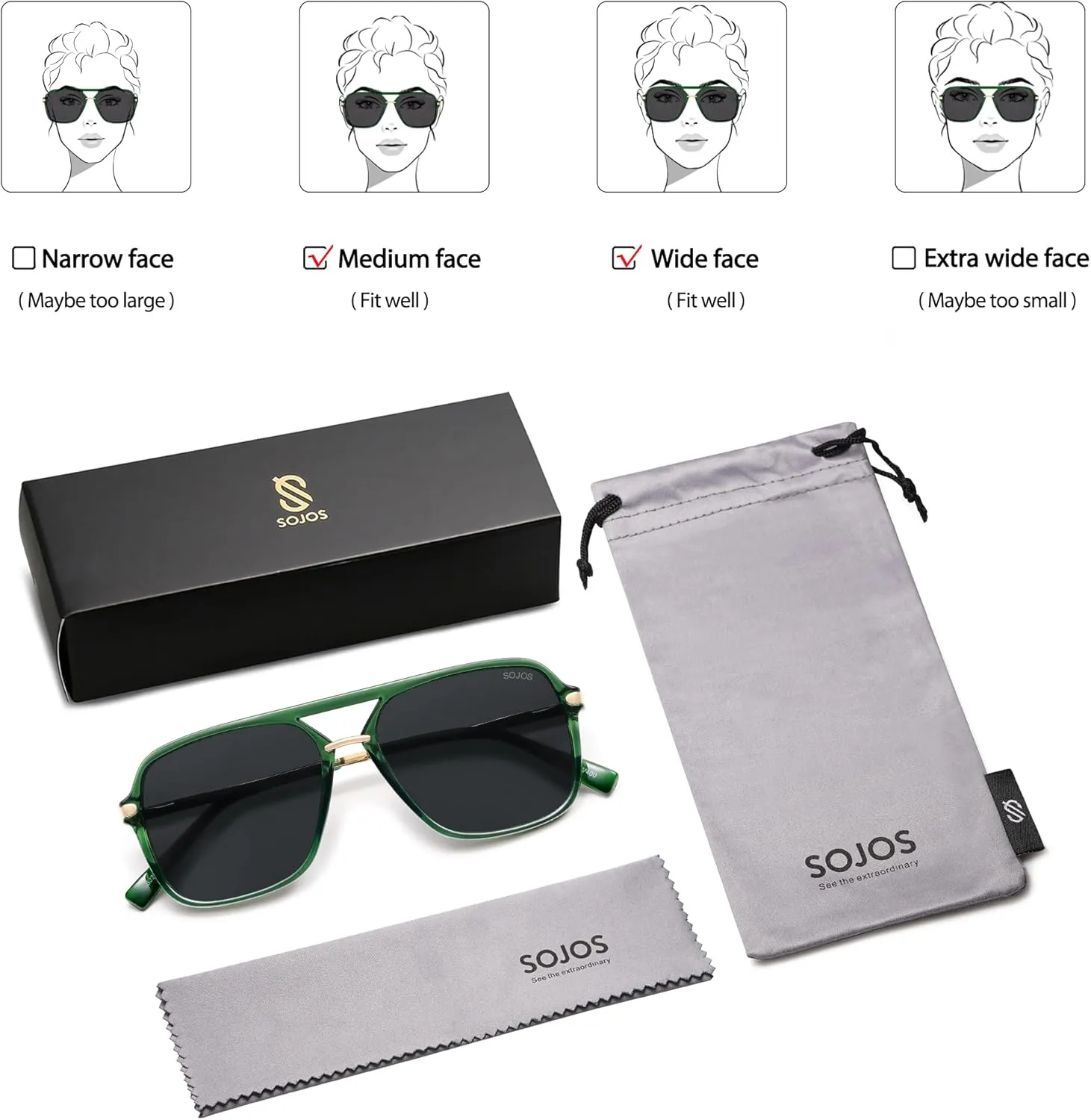 SOJOS Sunglasses for Women & Men, Square, Retro, Polarized Lens, Trendy Aviator, 90s Shades