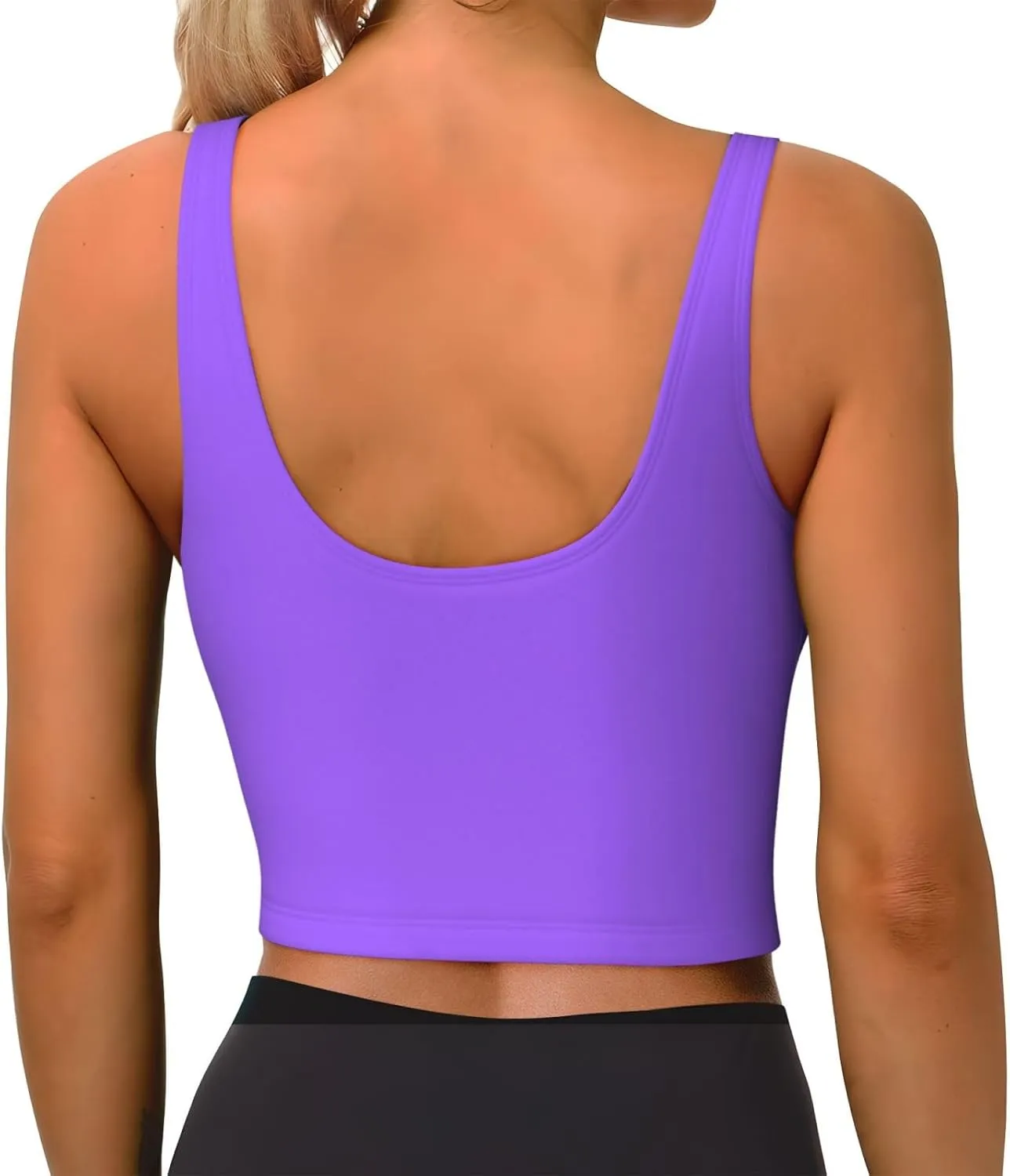 Solid Color Light Purple Women's Sexy Sports Vest Sleeveless Athletic Gym T-Shirts Vest U-Shaped Back Quick Dry Top