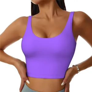 Solid Color Light Purple Women's Sexy Sports Vest Sleeveless Athletic Gym T-Shirts Vest U-Shaped Back Quick Dry Top