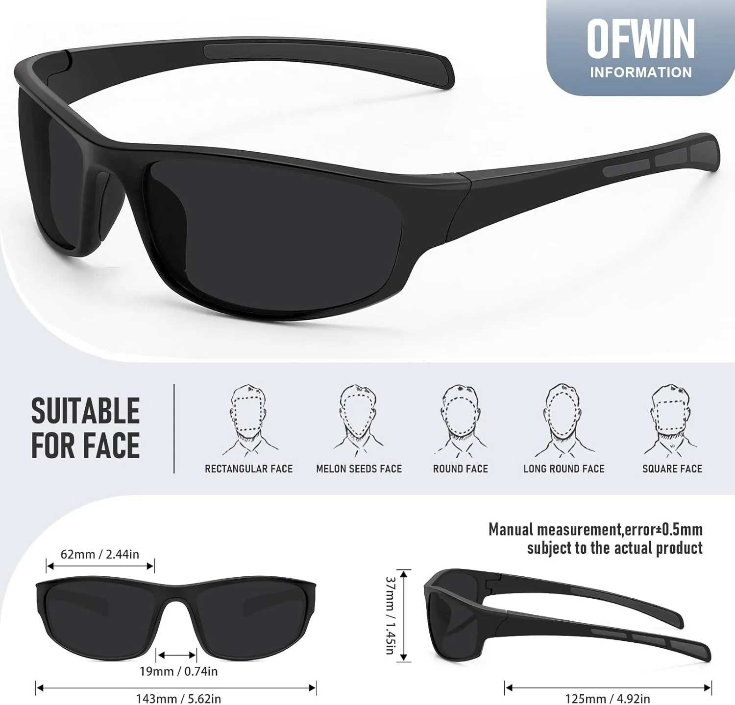 Sports Polarized Sunglasses for Men Women Wrap Around Sun Glasses Fishing Cycling Driving Running UV Protection