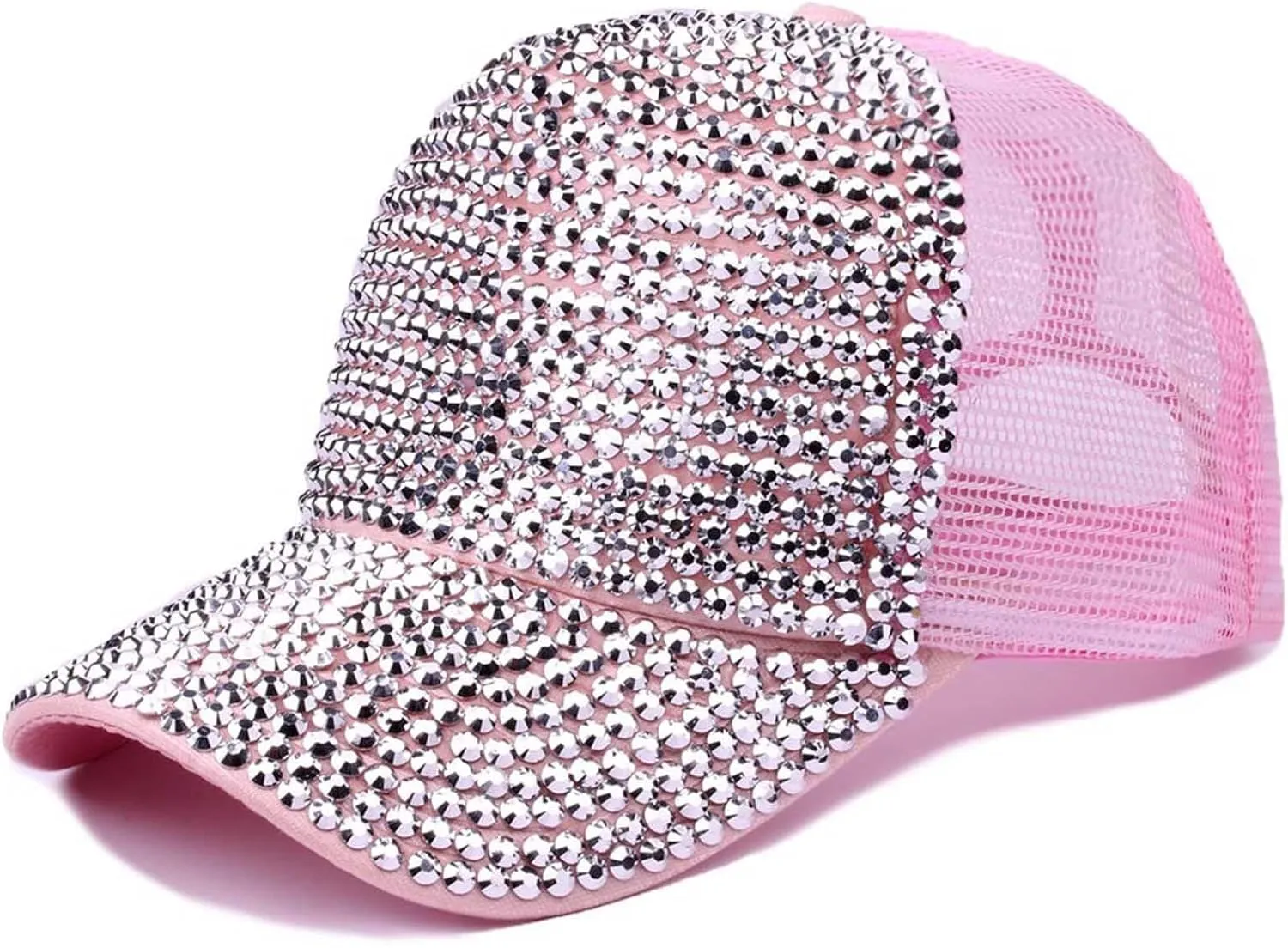 Studded Rhinestone Baseball Cap for Women Girls Sparkle Bling Denim Sun Hat Adjustable Casual Summer Mesh Sports Hat