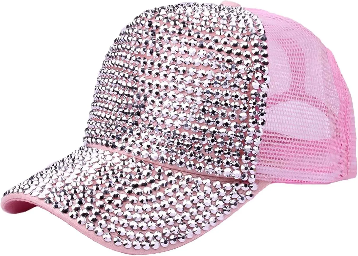 Studded Rhinestone Baseball Cap for Women Girls Sparkle Bling Denim Sun Hat Adjustable Casual Summer Mesh Sports Hat