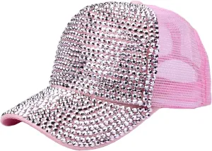 Studded Rhinestone Baseball Cap for Women Girls Sparkle Bling Denim Sun Hat Adjustable Casual Summer Mesh Sports Hat