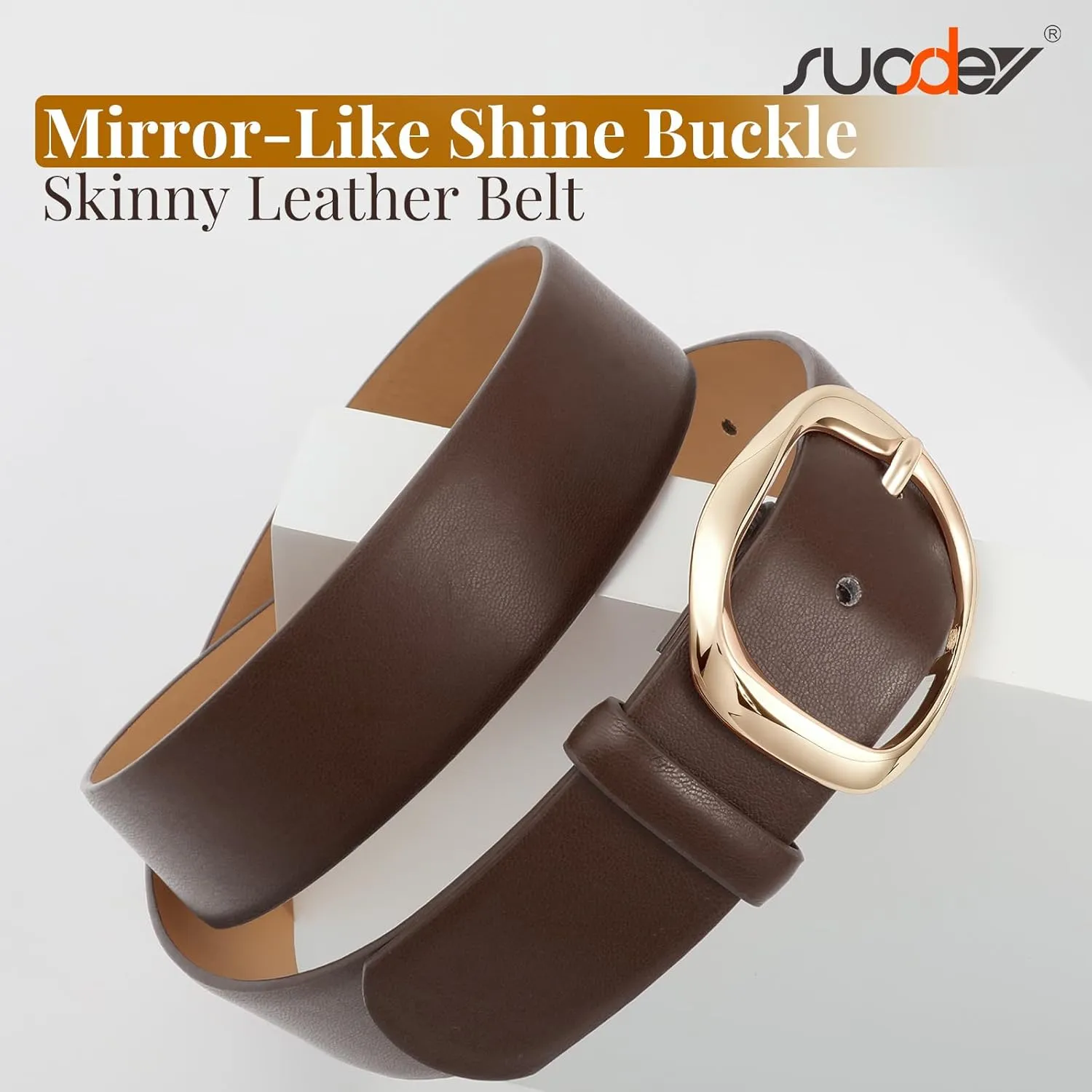 SUOSDEY Leather Belts for Women, Ladies Waist Belt with Liquid Shape Buckle for Jeans Pants Dresses,1.4" width