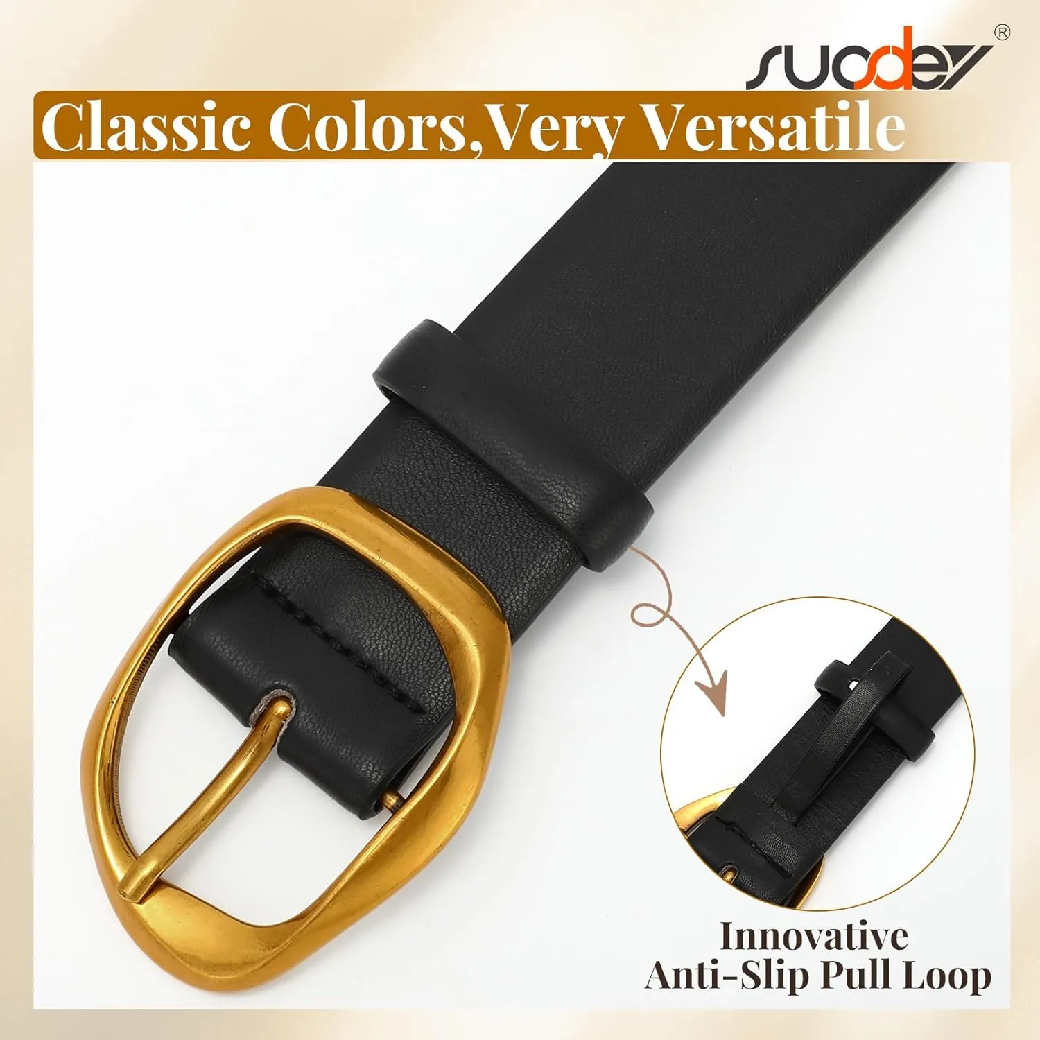 SUOSDEY Leather Belts for Women, Ladies Waist Belt with Liquid Shape Buckle for Jeans Pants Dresses,1.4" width