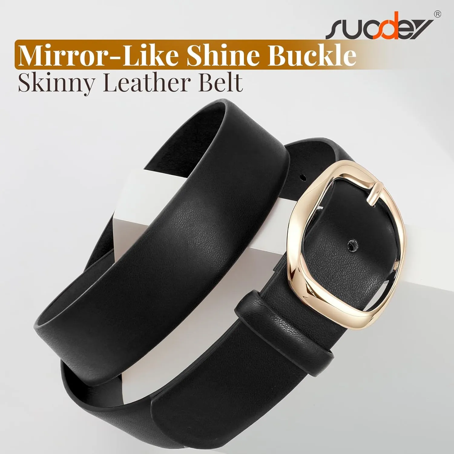 SUOSDEY Leather Belts for Women, Ladies Waist Belt with Liquid Shape Buckle for Jeans Pants Dresses,1.4" width