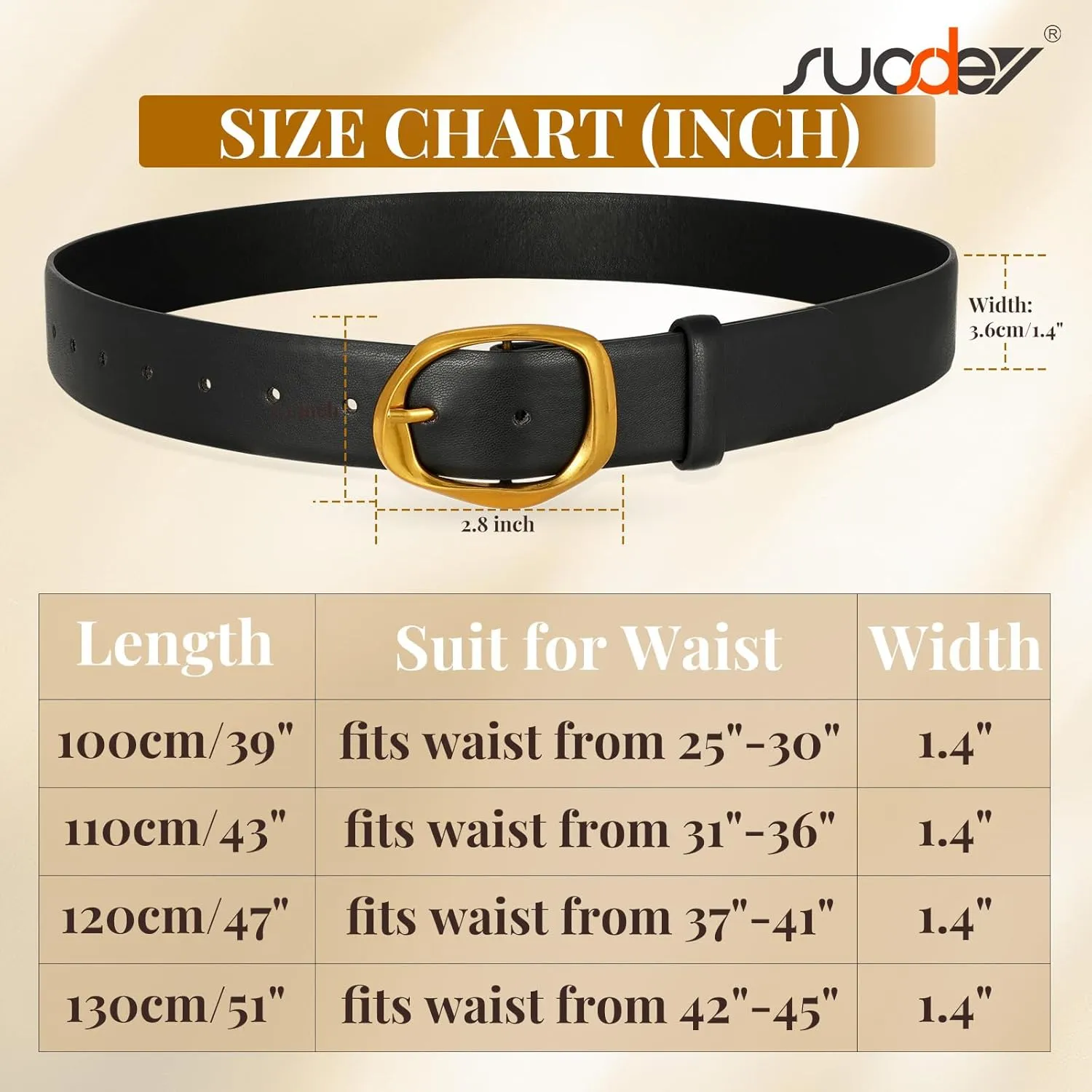 SUOSDEY Leather Belts for Women, Ladies Waist Belt with Liquid Shape Buckle for Jeans Pants Dresses,1.4" width