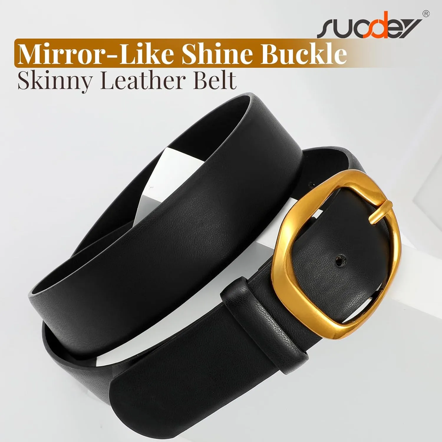 SUOSDEY Leather Belts for Women, Ladies Waist Belt with Liquid Shape Buckle for Jeans Pants Dresses,1.4" width