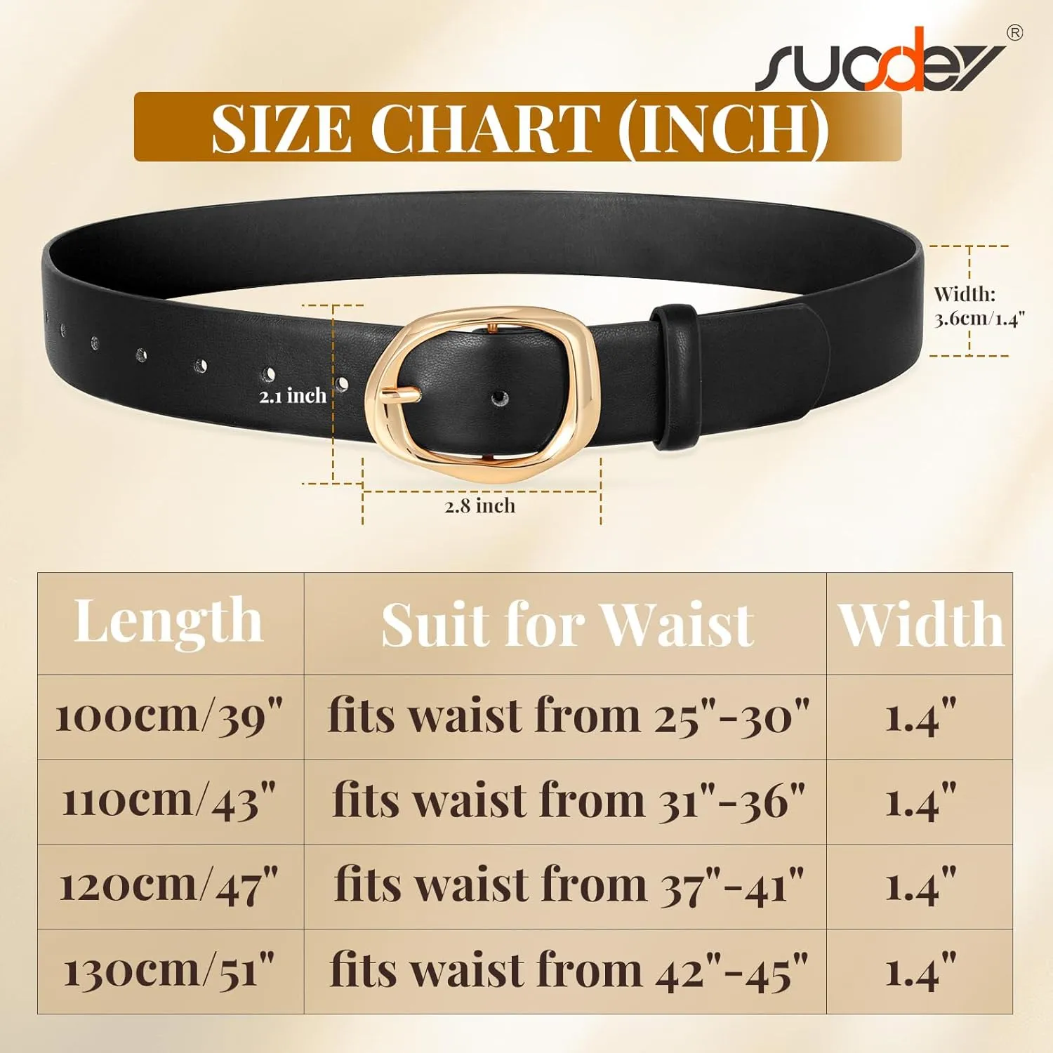 SUOSDEY Leather Belts for Women, Ladies Waist Belt with Liquid Shape Buckle for Jeans Pants Dresses,1.4" width