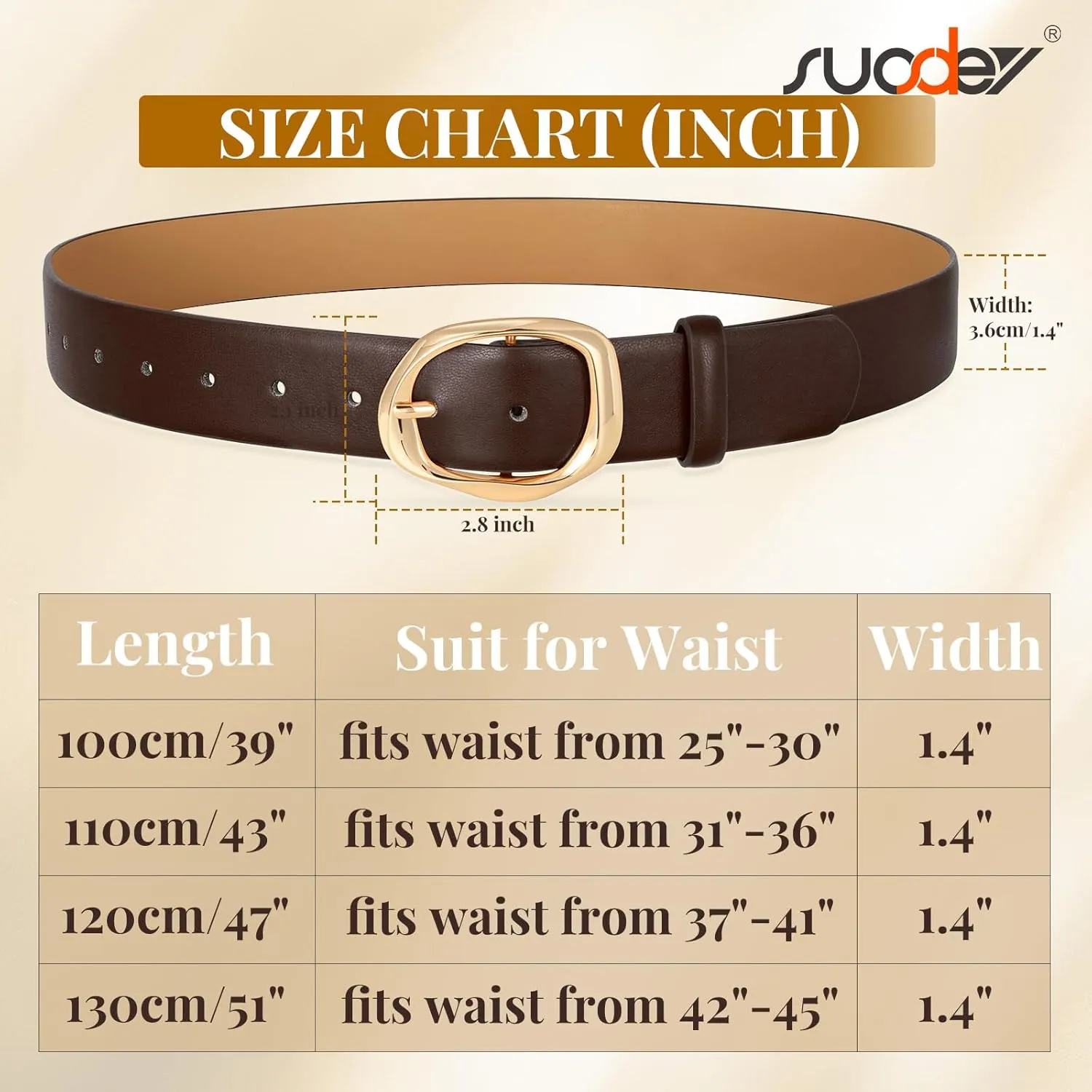 SUOSDEY Leather Belts for Women, Ladies Waist Belt with Liquid Shape Buckle for Jeans Pants Dresses,1.4" width