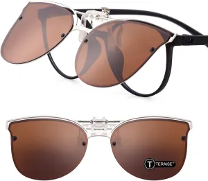 TERAISE Women’s Clip-on Sunglasses for Prescription Glasses- Polarized Flip up Vintage Cat Eye Sunglasses Driving for Ladies