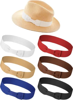 Tigeen 6 Pcs Stretchable Bowknot Hat Band Cowboy Hat Bands for Women Ribbon Panama Accessories