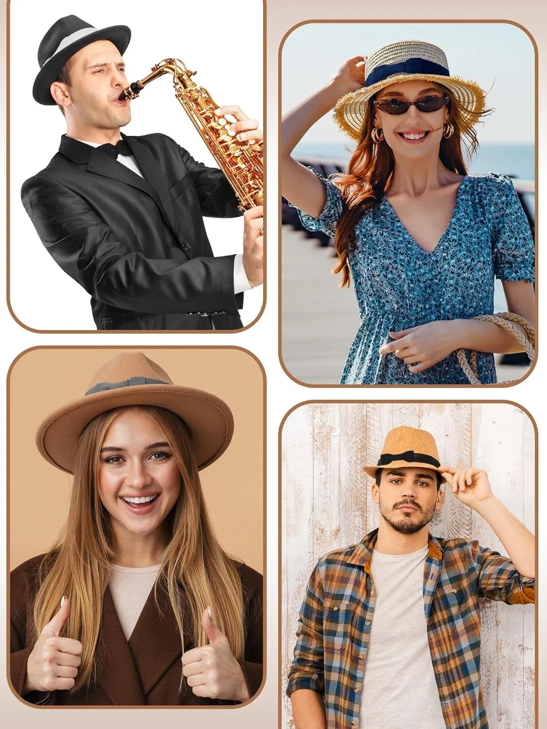 Tigeen 6 Pcs Stretchable Bowknot Hat Band Cowboy Hat Bands for Women Ribbon Panama Accessories