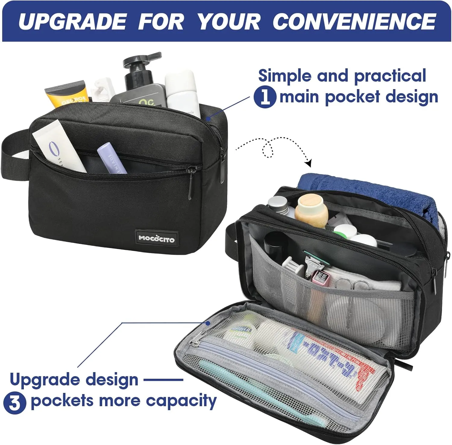 Toiletry Bag for Men Shavin Bag Mens Toiletry Travel Bag Water Resistant Toiletry Bag for Toiletries Accessories Black Hanging Toiletry Bag