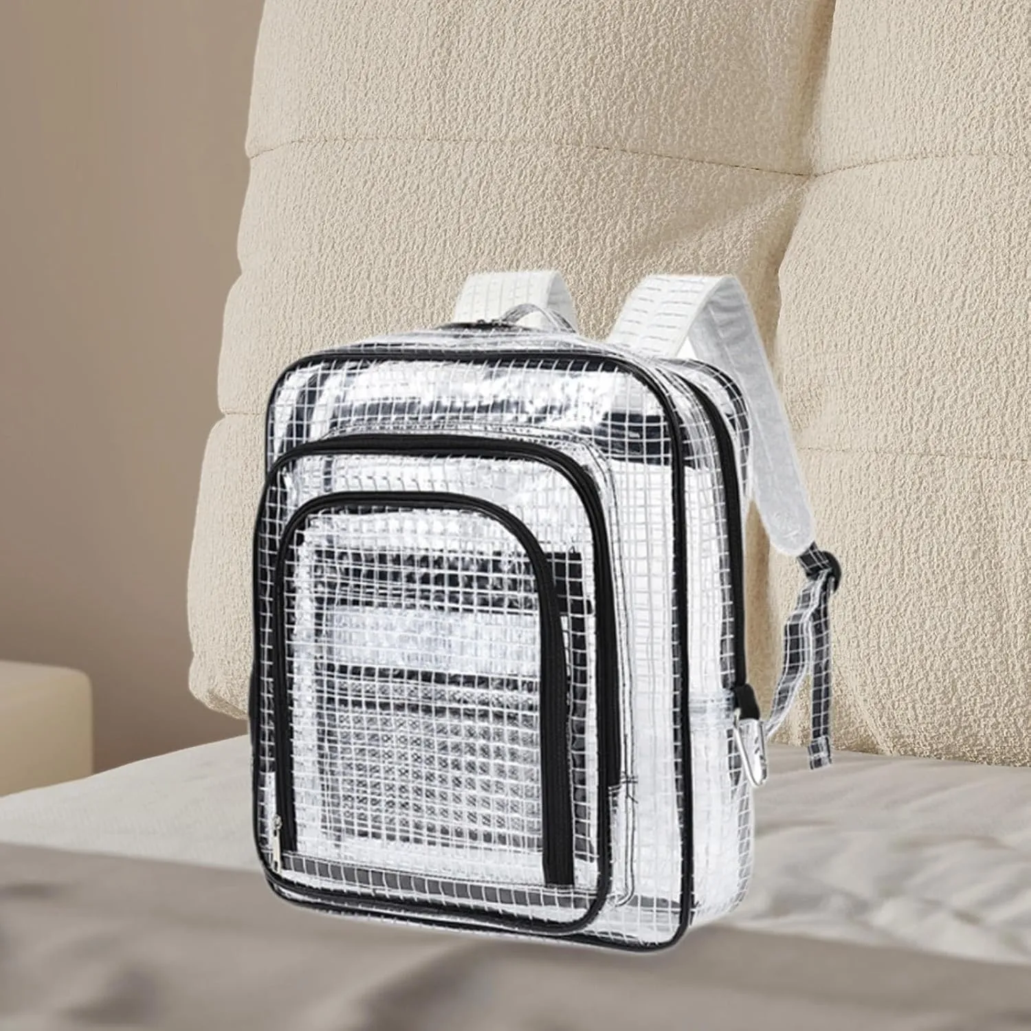 Tool Backpack Storage Organizer PVC Heavy Duty No Dust Mesh Transparent Bag Cleanroom Accessories for Industrial Electrician, Black, 35cmx15cmx40cm