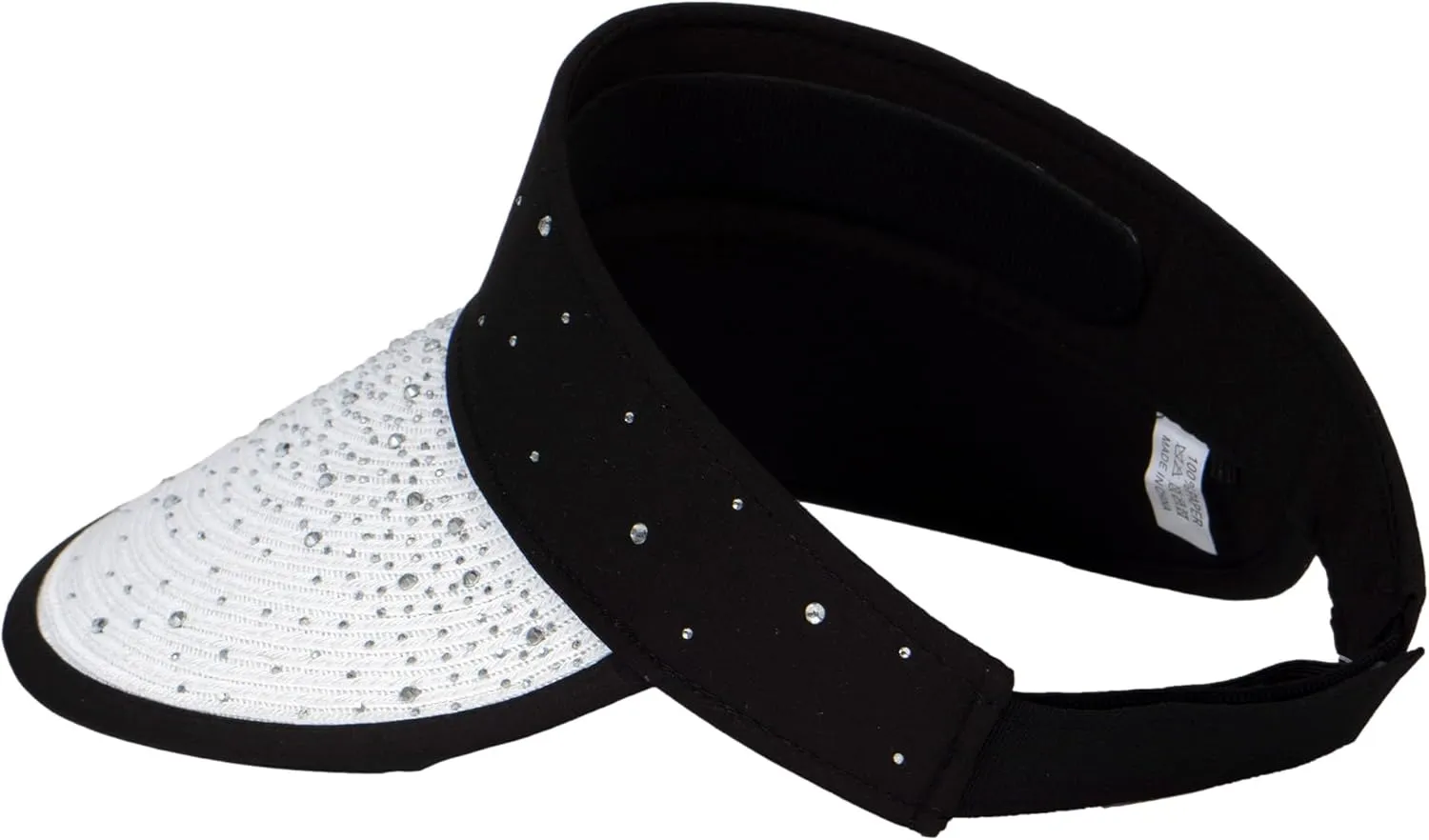 TOP HEADWEAR Women's Studded Visor - Paper Braid Crystal Hat 5 Inch Wide Brim