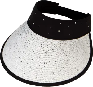 TOP HEADWEAR Women's Studded Visor - Paper Braid Crystal Hat 5 Inch Wide Brim