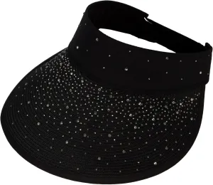 TOP HEADWEAR Women's Studded Visor - Paper Braid Crystal Hat 5 Inch Wide Brim