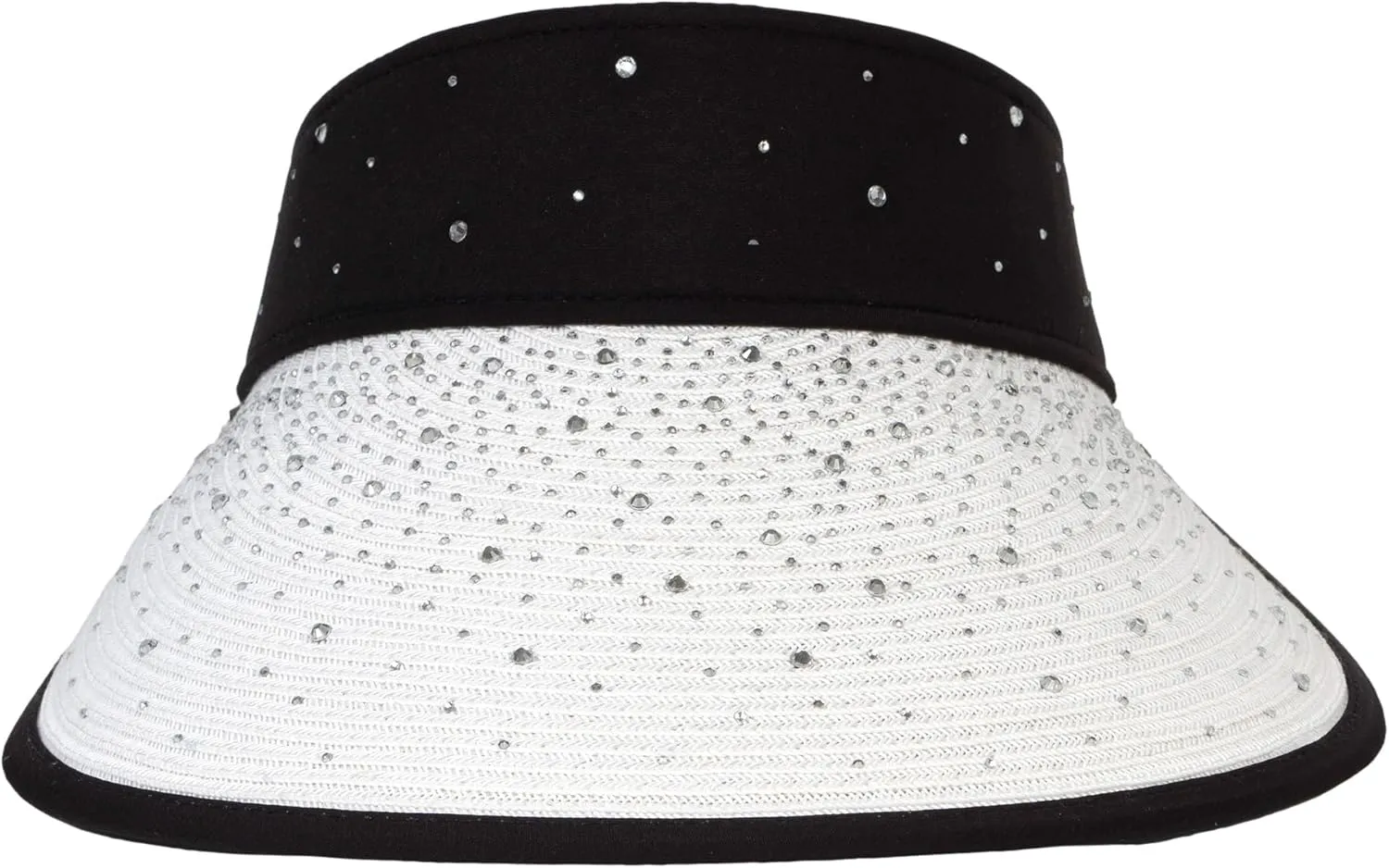 TOP HEADWEAR Women's Studded Visor - Paper Braid Crystal Hat 5 Inch Wide Brim