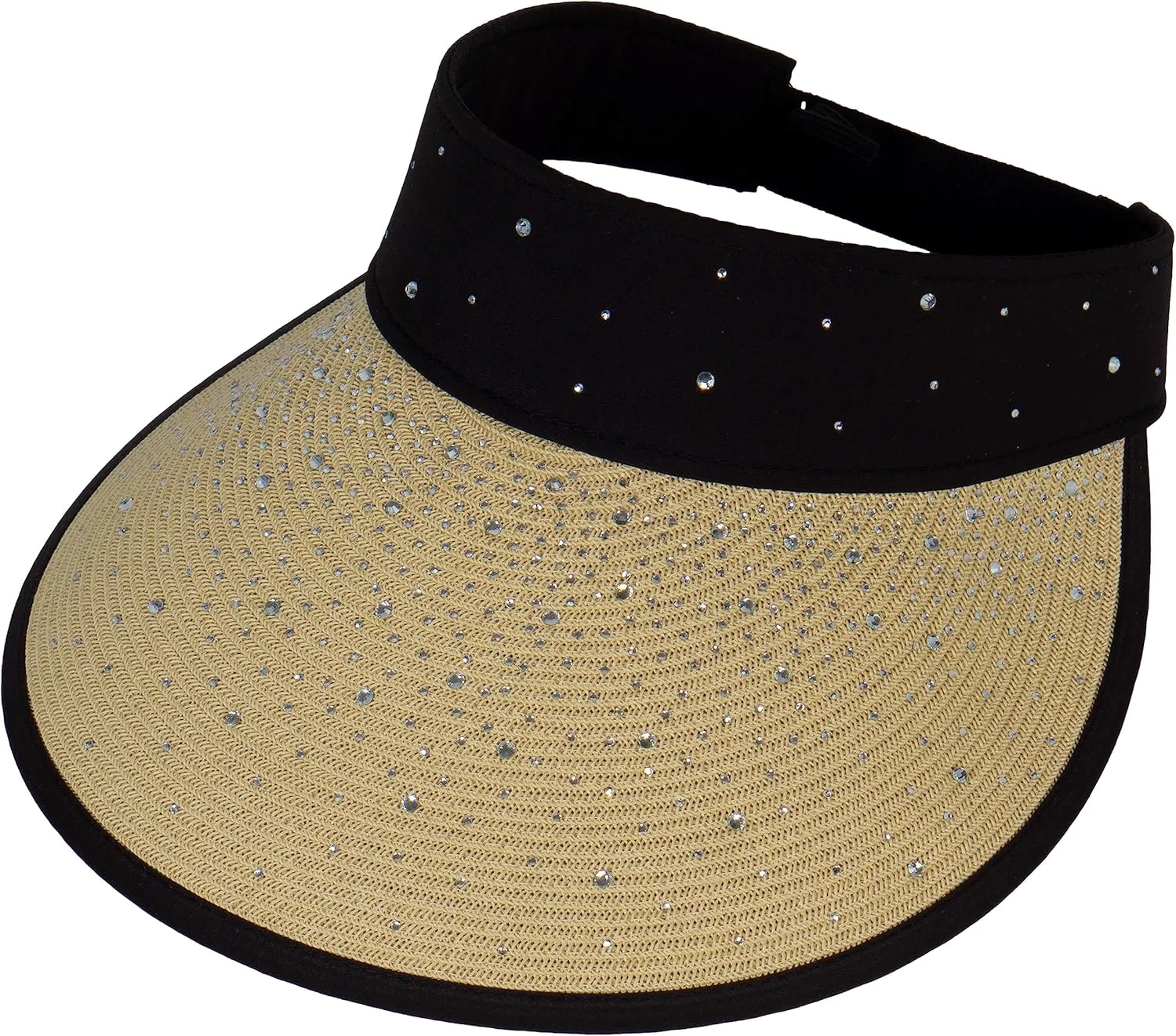 TOP HEADWEAR Women's Studded Visor - Paper Braid Crystal Hat 5 Inch Wide Brim