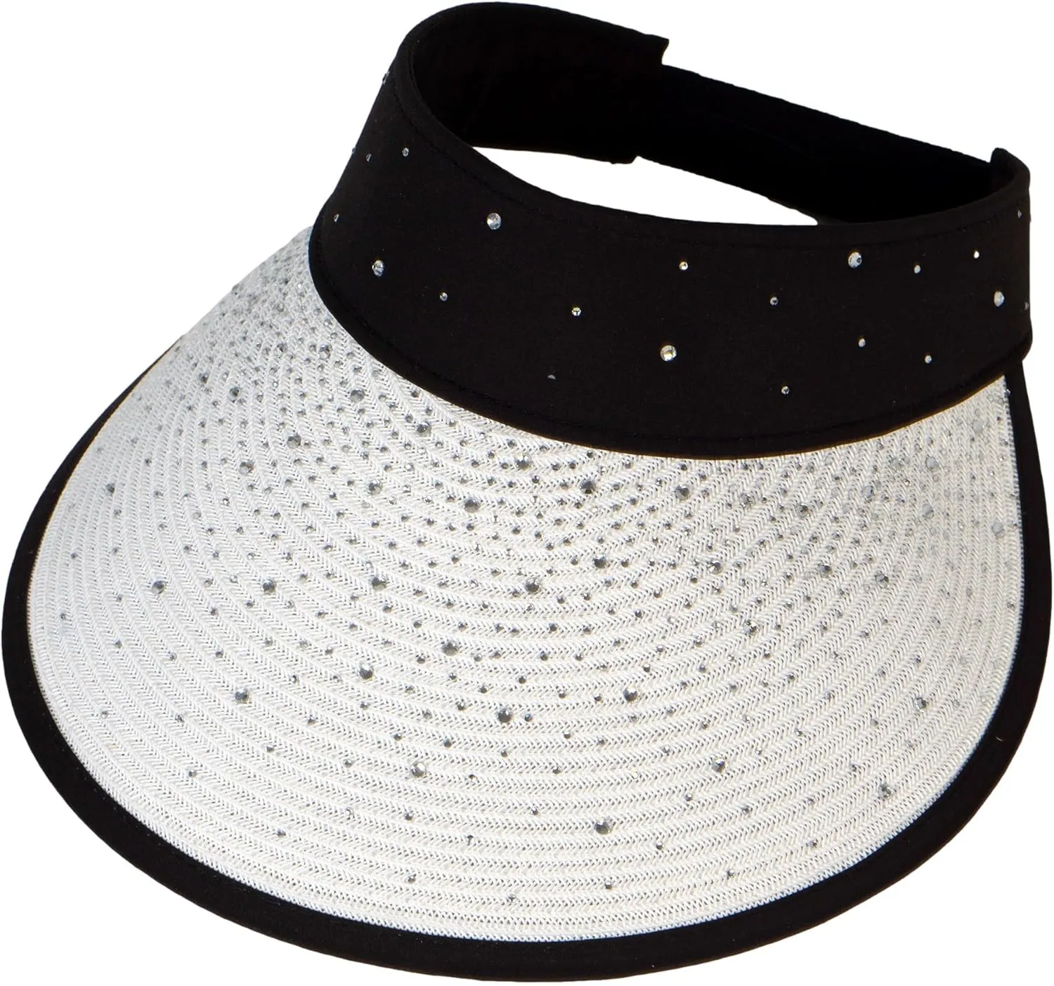 TOP HEADWEAR Women's Studded Visor - Paper Braid Crystal Hat 5 Inch Wide Brim