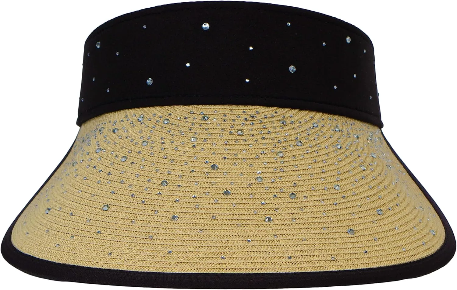 TOP HEADWEAR Women's Studded Visor - Paper Braid Crystal Hat 5 Inch Wide Brim