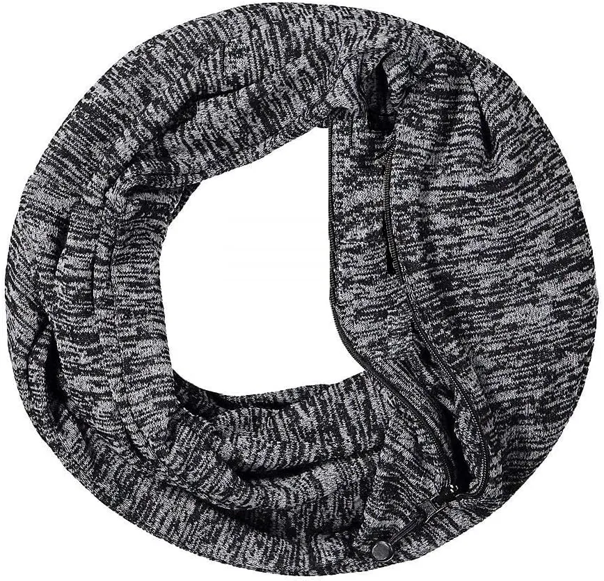 Travel-in-Style Pocket Scarf - Lightweight Heathered Travel Scarves, Infinity Scarves with Zipper Pockets
