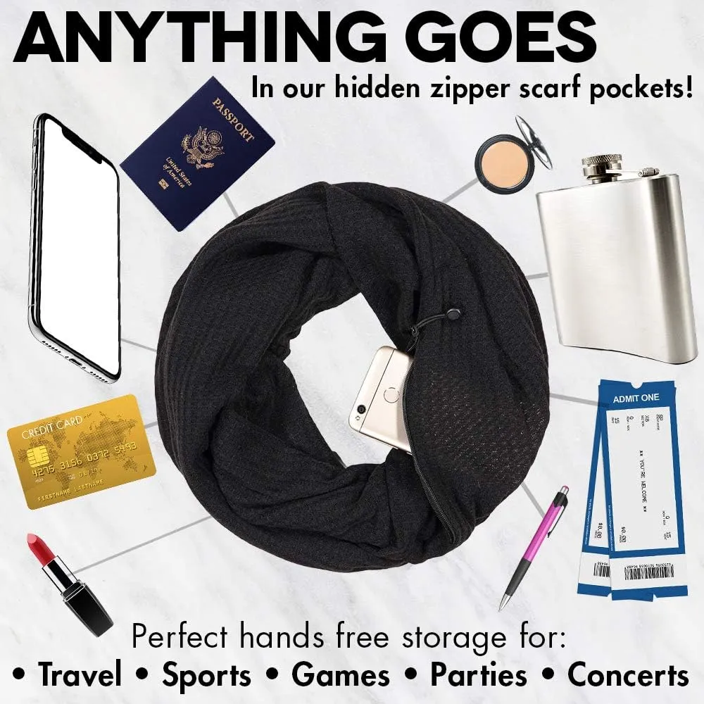 Travel-in-Style Pocket Scarf - Lightweight Heathered Travel Scarves, Infinity Scarves with Zipper Pockets
