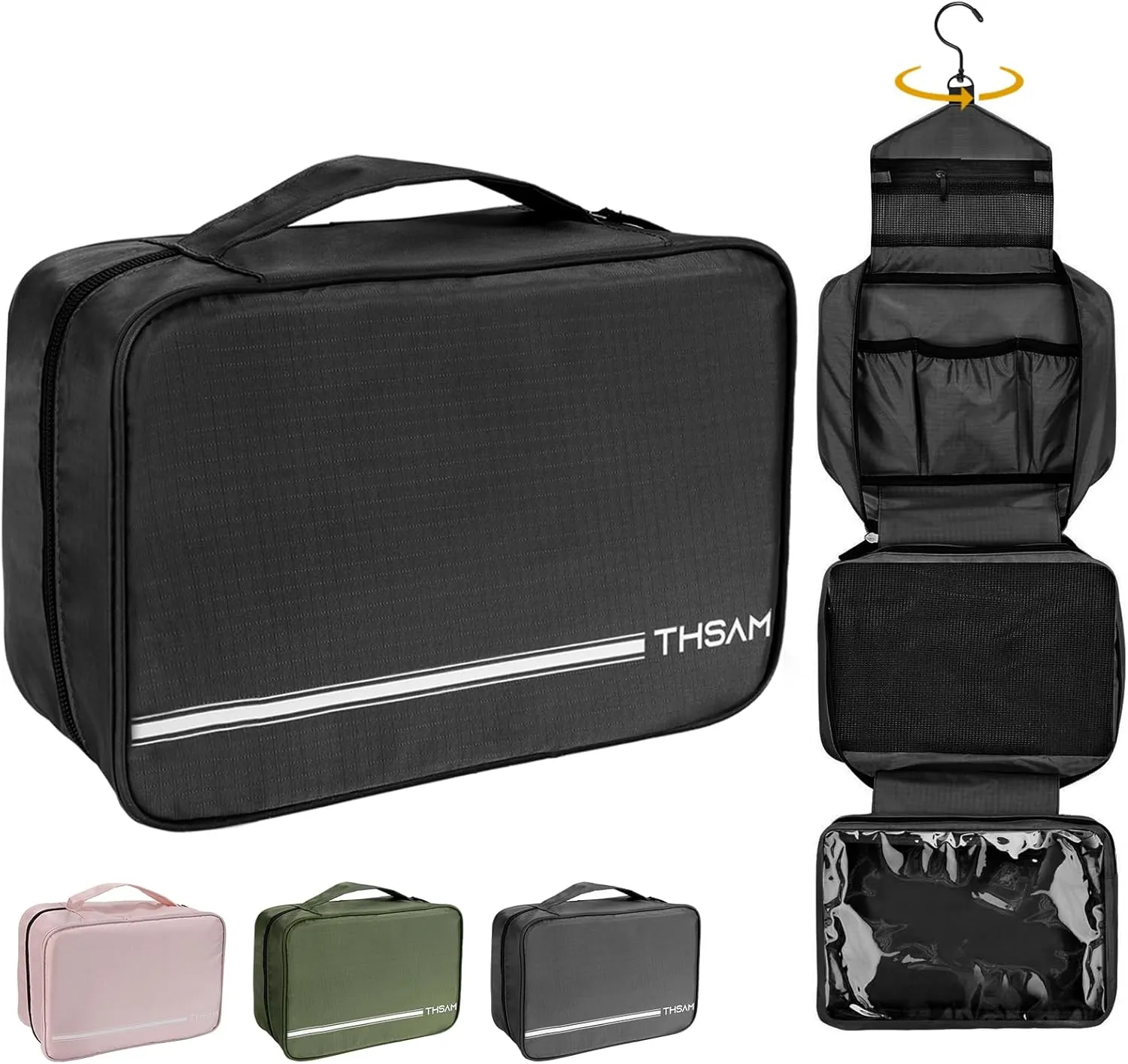 Travel Toiletry Bag for Women Men - Portable Large Hanging Organizer Makeup Bag for Cosmetic, Shampoo, Conditioner, Brushes Set, Cosmetic, Travel Accessories Essentials, Black