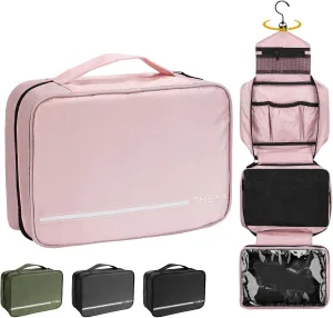 Travel Toiletry Bag for Women Men - Portable Large Hanging Organizer Makeup Bag for Cosmetic, Shampoo, Conditioner, Brushes Set, Cosmetic Travel Accessories Essentials, Pink