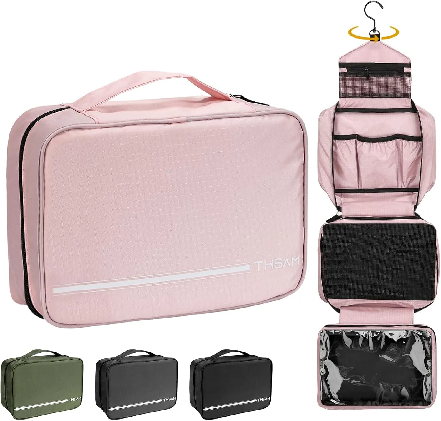 Travel Toiletry Bag for Women Men - Portable Large Hanging Organizer Makeup Bag for Cosmetic, Shampoo, Conditioner, Brushes Set, Cosmetic Travel Accessories Essentials, Pink