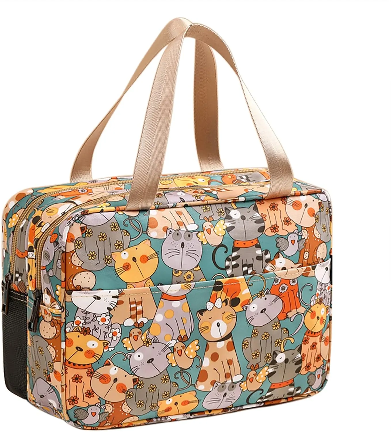 Travel Toiletry Bag for Women, Waterproof Shower Bag with Handy Handle, Makeup Cosmetic Organizer Bag for Travel Toiletries Accessories (Fancy Cat Pattern - XL)