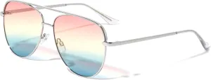 Triple Oceanic Color Flat Frame & Temple Modern Round Aviator Sunglasses