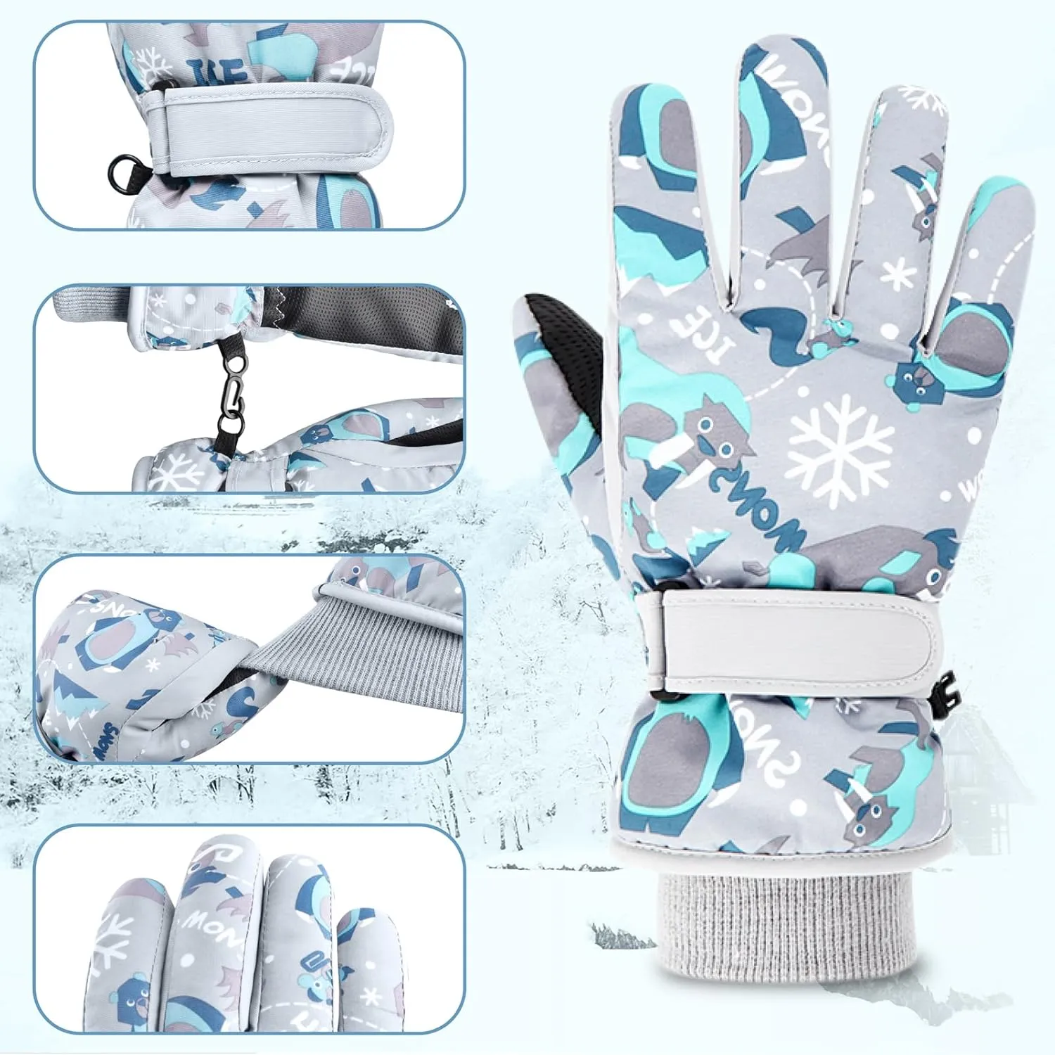 TRIWONDER Kids Ski Snow Gloves Winter Cold Weather Windproof Warm Snowboard Sport Mittens for Boys Girls