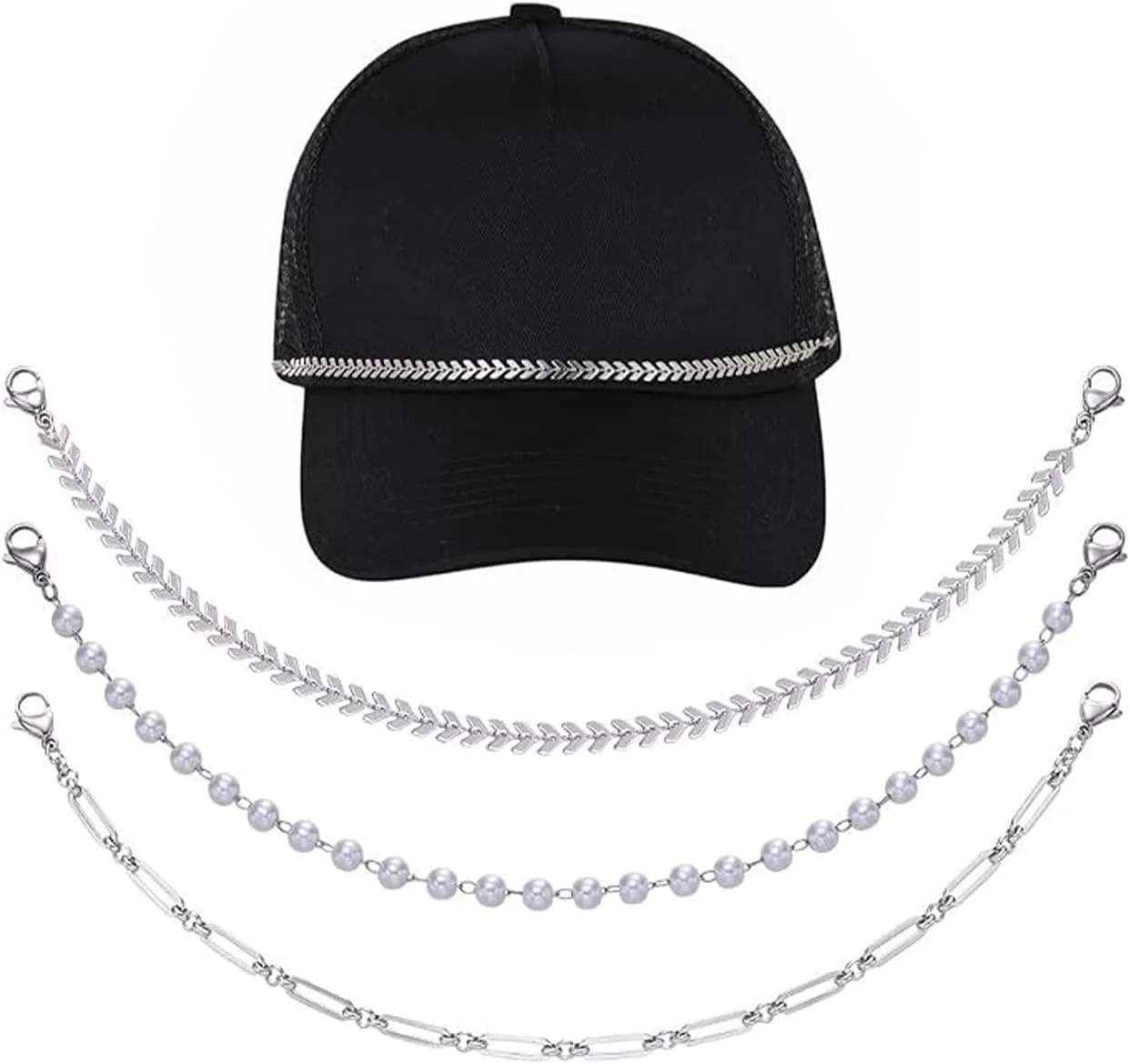 Trucker Hat Chains for Women Trucker Hat Bill Decoration Trucket Hat Charms DIY Mesh Baseball Cap Accessories