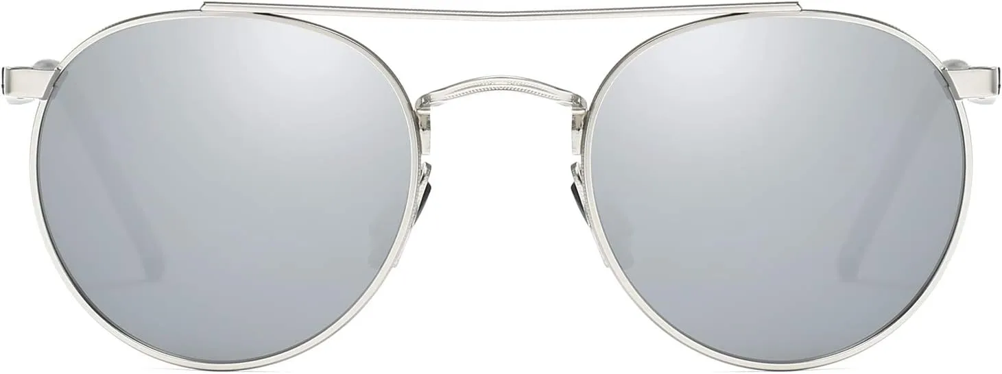 Unisex Vintage Round Sunglasses Double Bridge Men Women Polarized Aviator Sunglasses A540