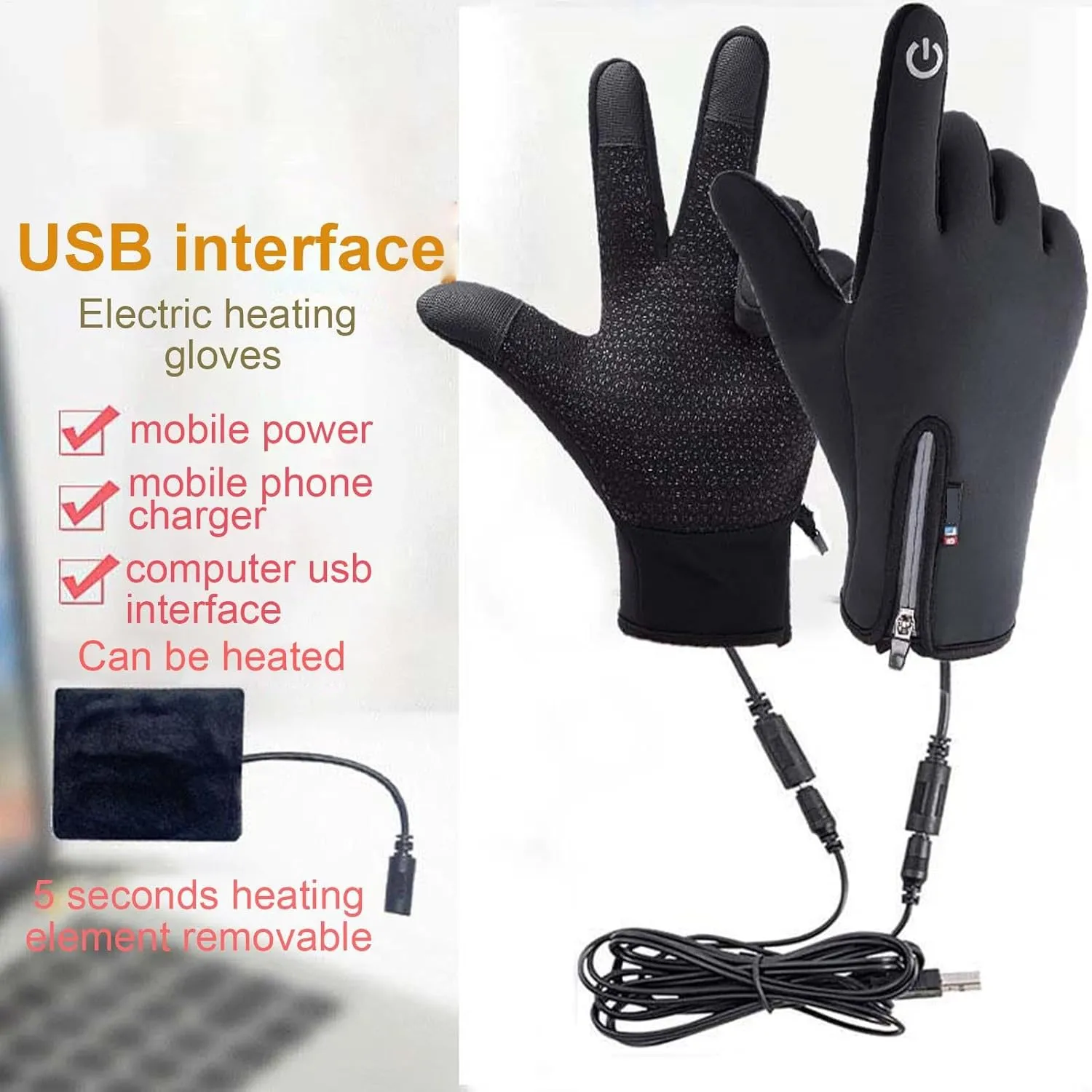 USB Heated Gloves for Men Women, Waterproof Touchscreen Electric Heated Gloves, Winter Outdoor Hand Warmer Gloves for Driving Cycling Hunting Fishing